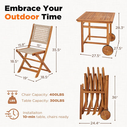YODOLLA Outdoor Folding Chairs Set, Wooden Patio Dining Set