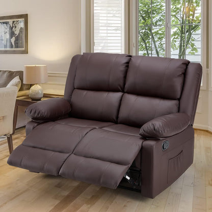 YODOLLA 2 Seat Loveseat Recliner with Heat&Massage Function, Faux Leather, Brown