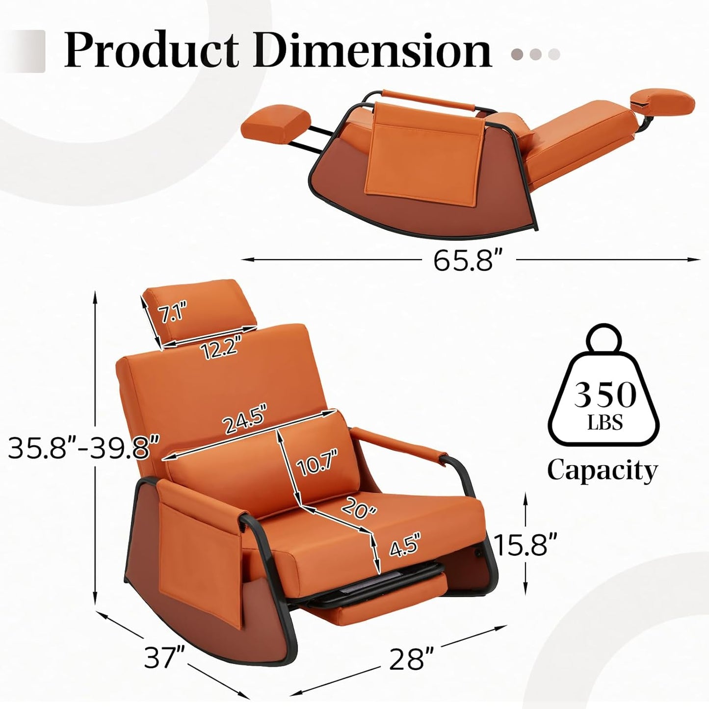 YODOLLA Retractable Gliding Rocking Chair, Orange Leather