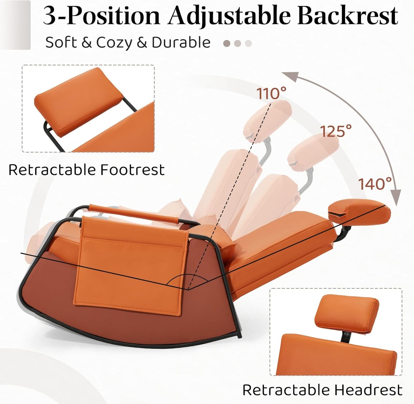 YODOLLA Retractable Gliding Rocking Chair, Orange Leather