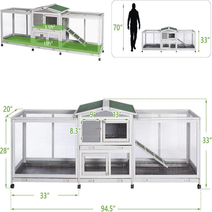 YODOLLA Rabbit Hutch 94.5'' Rabbit Hutch with 8 Wheels