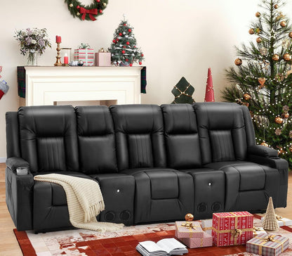 YODOLLA Faux Leather Recliner Sofa w/ 2 Consoles, Black