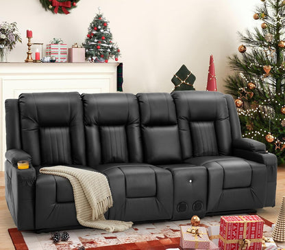YODOLLA Black Reclining Sofa w/ Bluetooth, Black