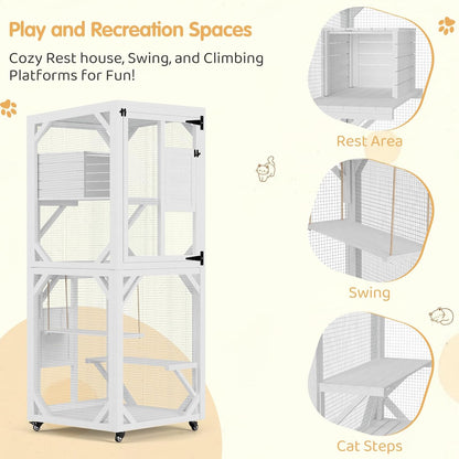 YODOLLA Outdoor Catio Enclosure with Hammock, Safe Play Space for Cats, White