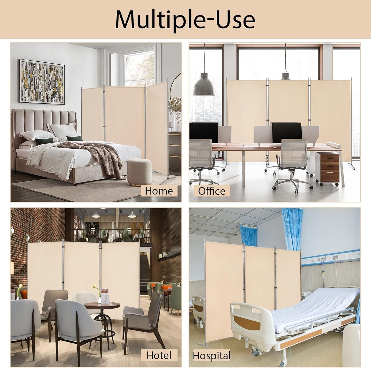 YODOLLA 6 FT Portable Office Divider Folding Privacy Screens, Beige