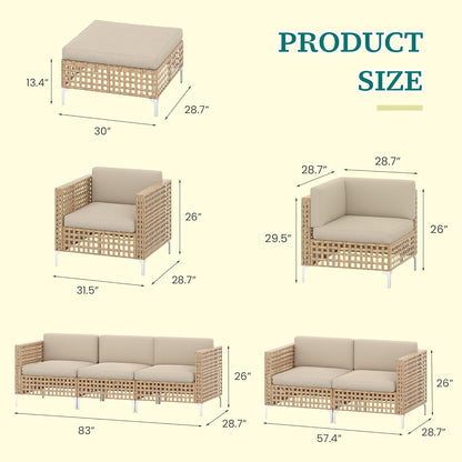 YODOLLA 8 Pieces Outdoor Wicker Patio Furniture Sofa