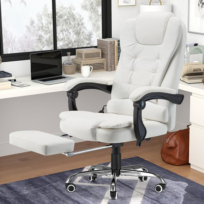 YODOLLA Massage Office Chair with Heat w/Retractable Footrest, Cream White