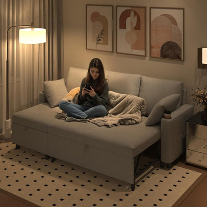 YODOLLA L-Shaped Sleeper Sofa, Pullout Bed, USB & Storage, Grey