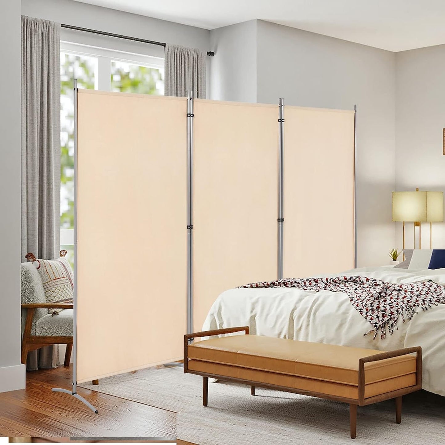 YODOLLA 6 FT Portable Office Divider Folding Privacy Screens, Beige