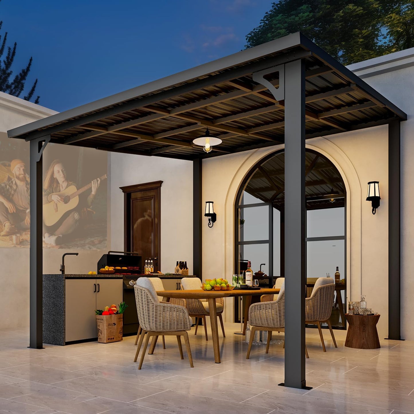YODOLLA 10' x 10' Outdoor Pergola Hardtop Gazebo, Dark Gray