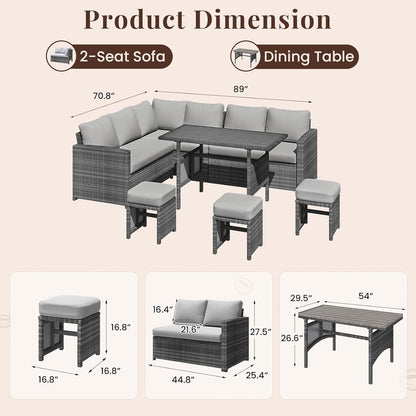 YODOLLA 7 Pieces Outdoor Wicker Rattan Furniture Set, Gray