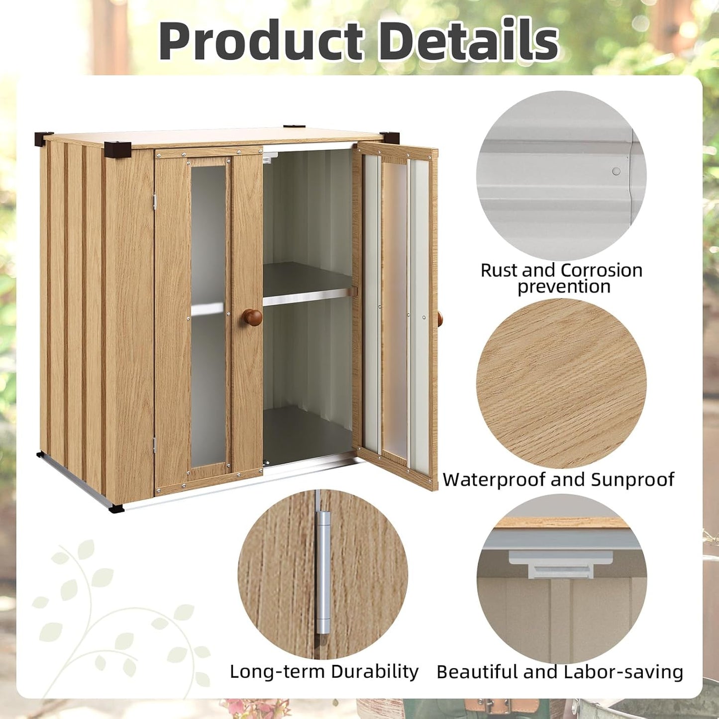 YODOLLA Small Outdoor Storage Cabinet Waterproof, Wood Grain