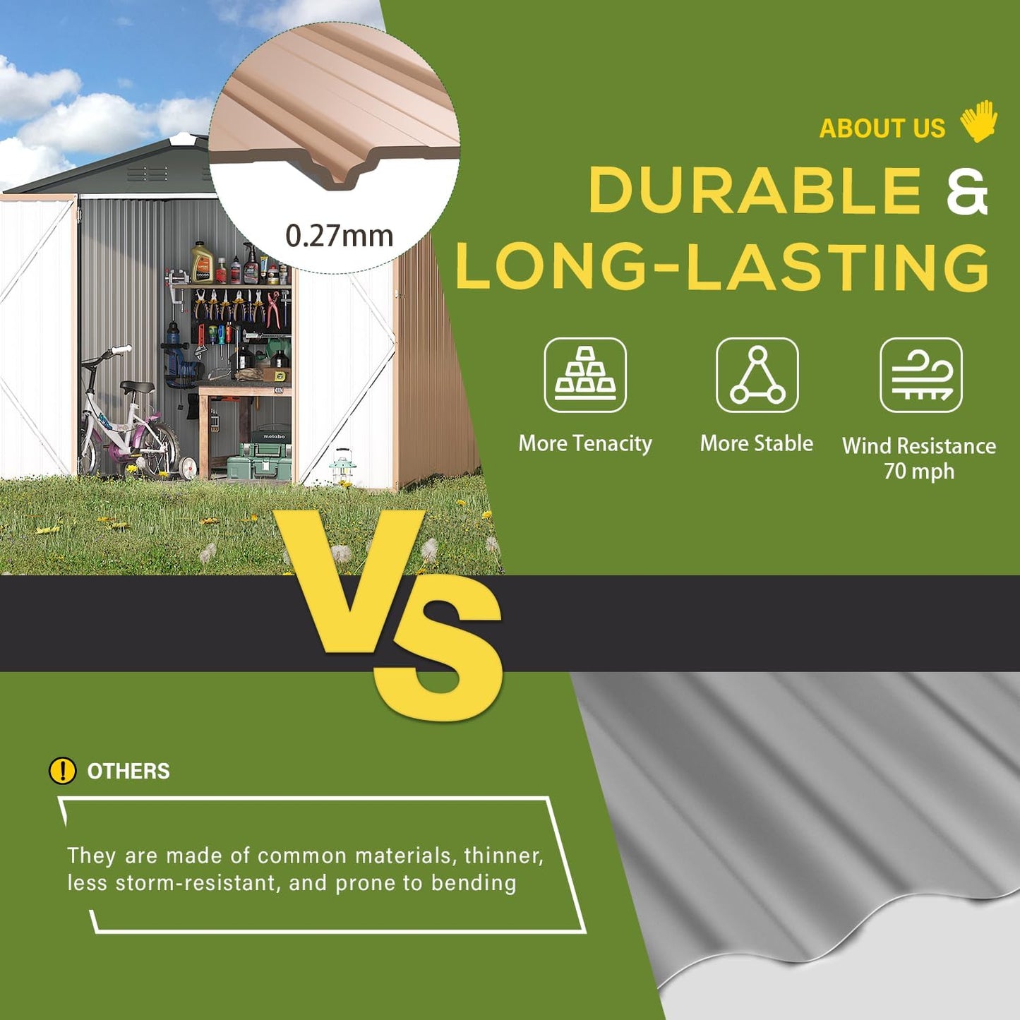 YODOLLA 7' x 7' Storage Metal Shed, Grey