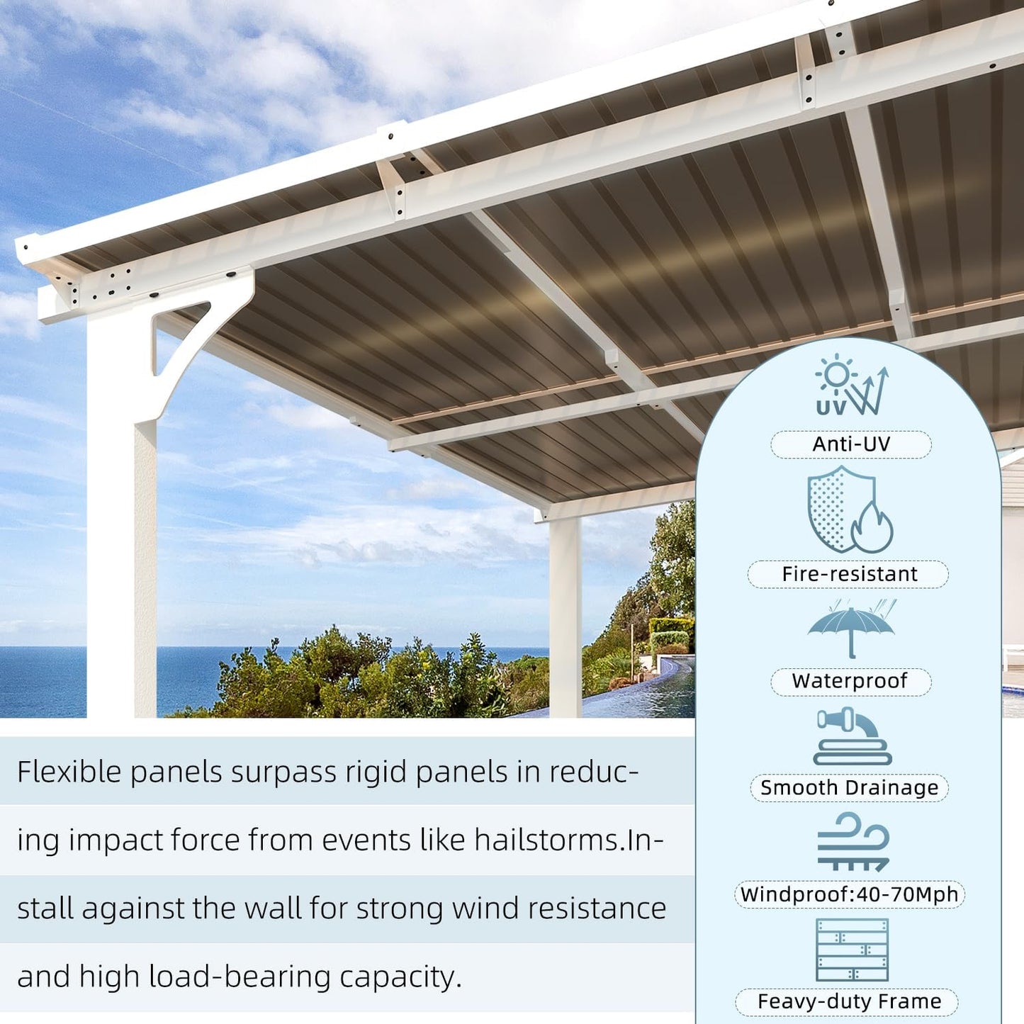 YODOLLA 12’ x 10’ Hard Top Lean to Gazebos Pergola, White