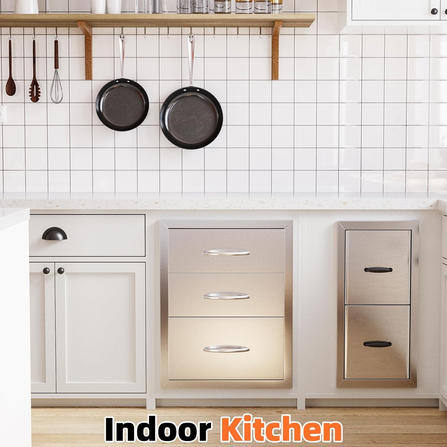 YODOLLA Triple BBQ Drawer, 18x23" Outdoor Kitchen, Stainless Steel