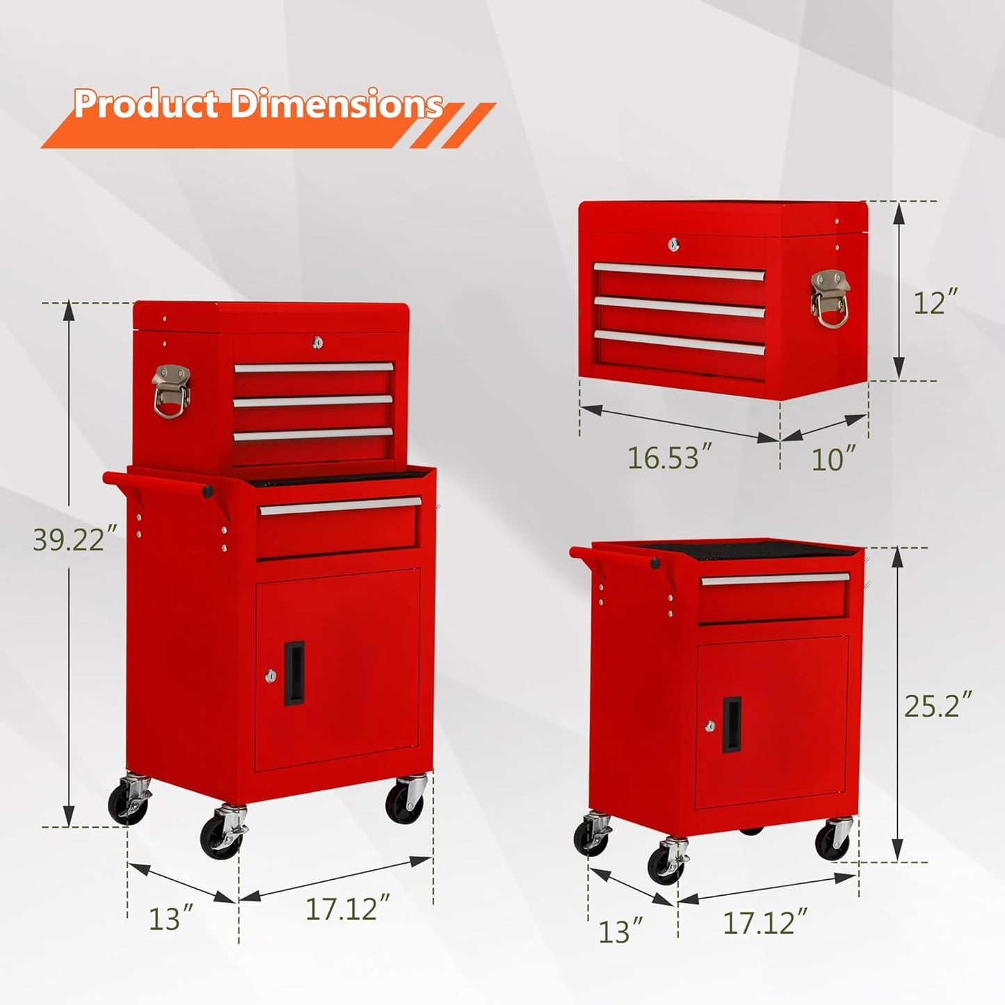 YODOLLA 4-Drawers Heavy Duty Tool Cart with Wheels, Red