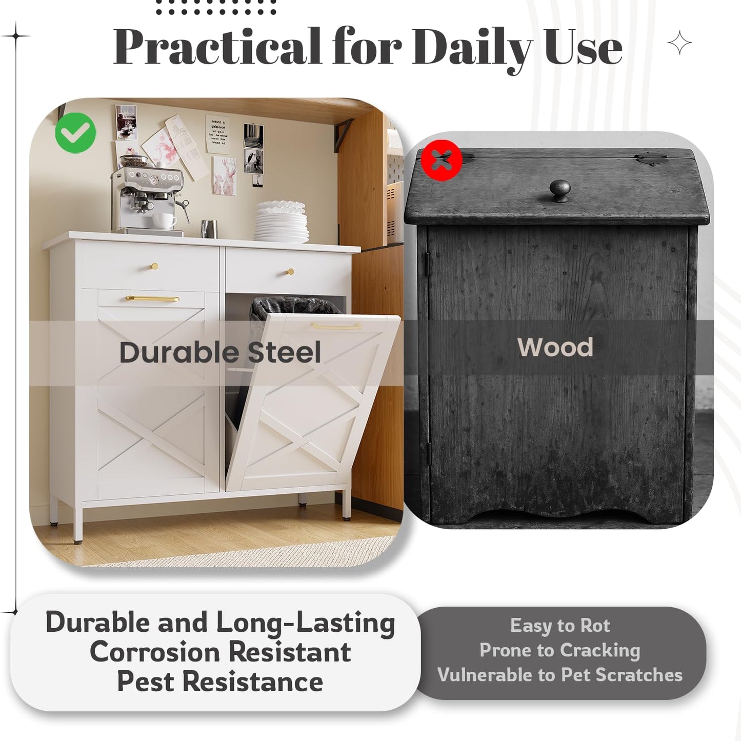 YODOLLA Double Tilt Out Trash Can Cabinet with 2 Drawers