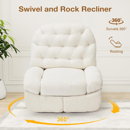 YODOLLA Oversized Recliner Chair, 360° Swivel Rocking Glider, Chenille Rocker, Cream White