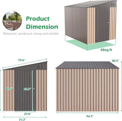 YODOLLA Outdoor 6' x 8' Metal Wall Side Lean to Storage Shed, Gray