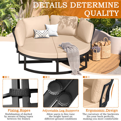 YODOLLA Patio Furniture Outdoor Daybed with Removable Cushions, Beige