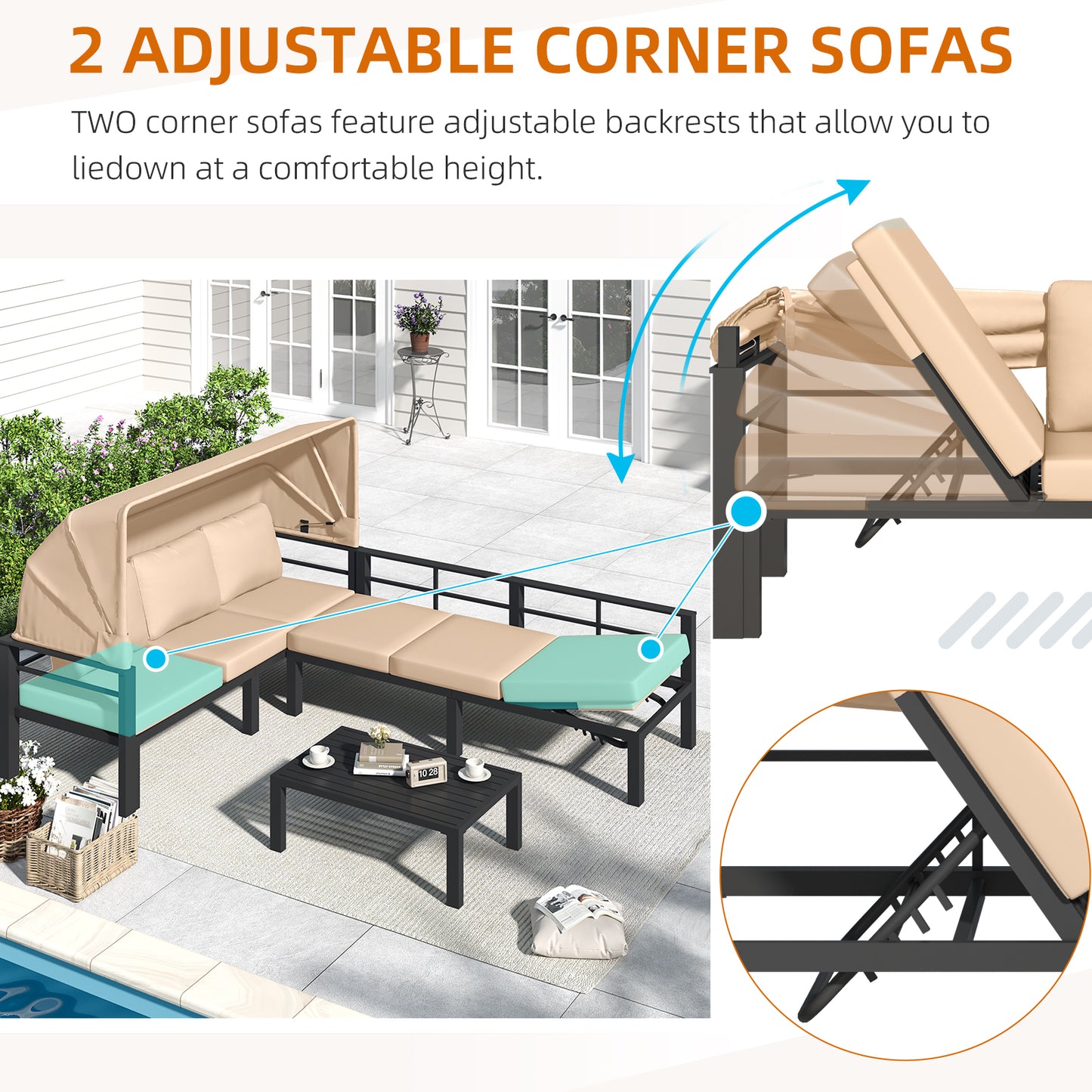 YODOLLA Patio Furniture Set with Retractable Canopy, Beige