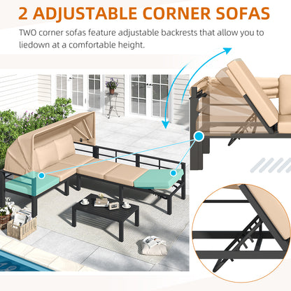 YODOLLA Patio Furniture Set with Retractable Canopy, Beige