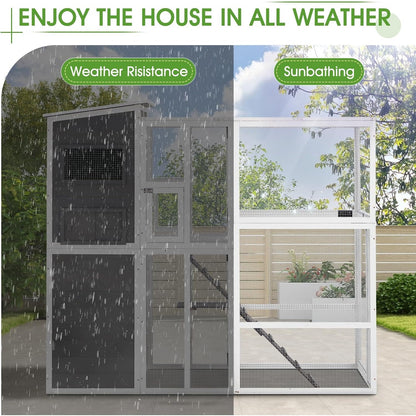 YODOLLA Large Spacious Cat Cage With Weatherproof Roof, Grey