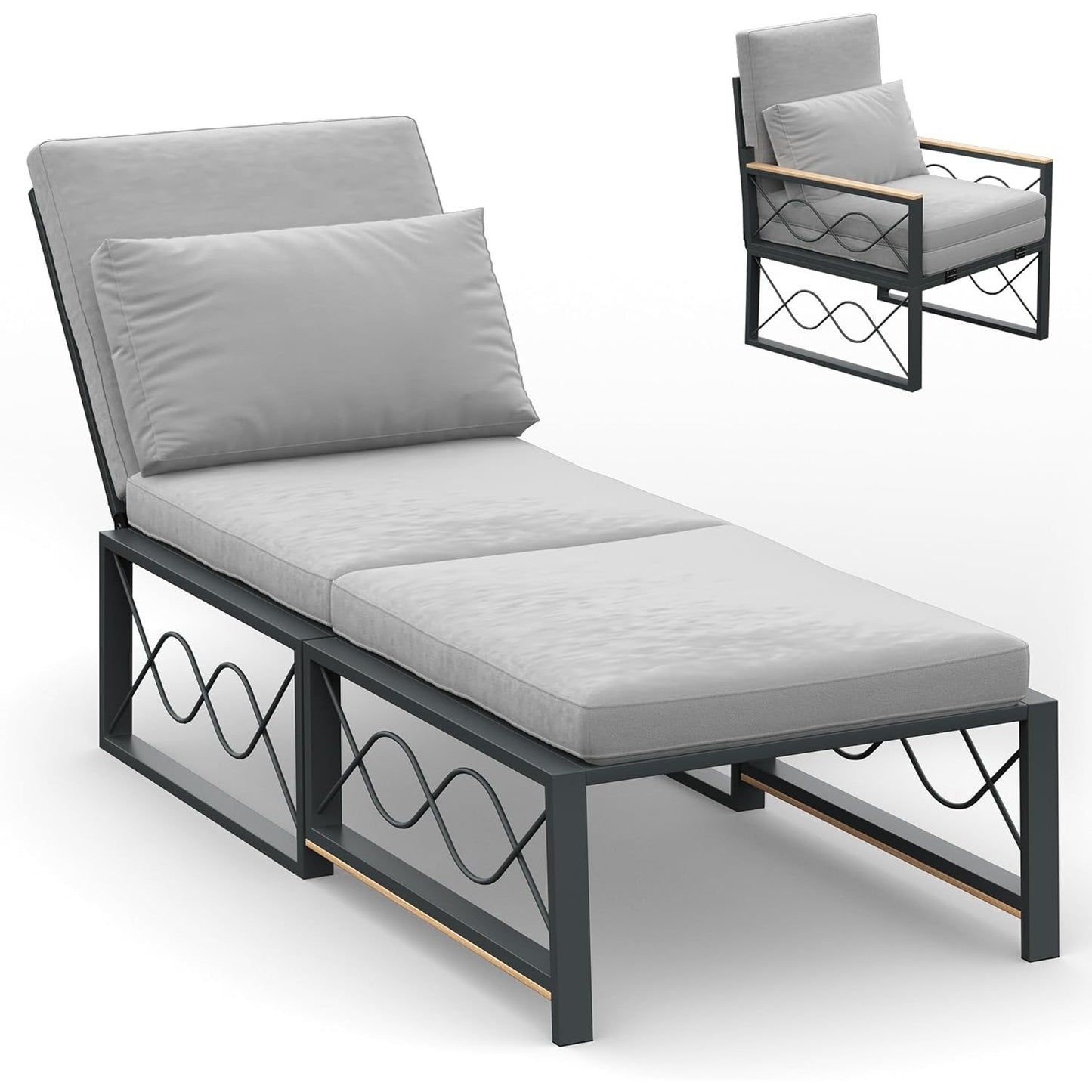 YODOLLA Outdoor Metal Chaise Lounge Adjustable Chair Set of 2 with 1 Side Table