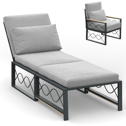 YODOLLA Outdoor Metal Chaise Lounge Adjustable Chair Set of 2 with 1 Side Table
