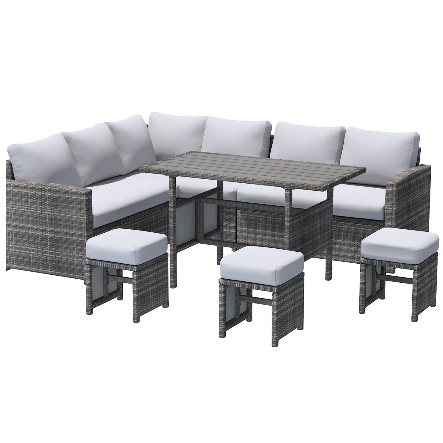 YODOLLA 7 Pieces Outdoor Wicker Rattan Dining Sofa Set, Light Grey