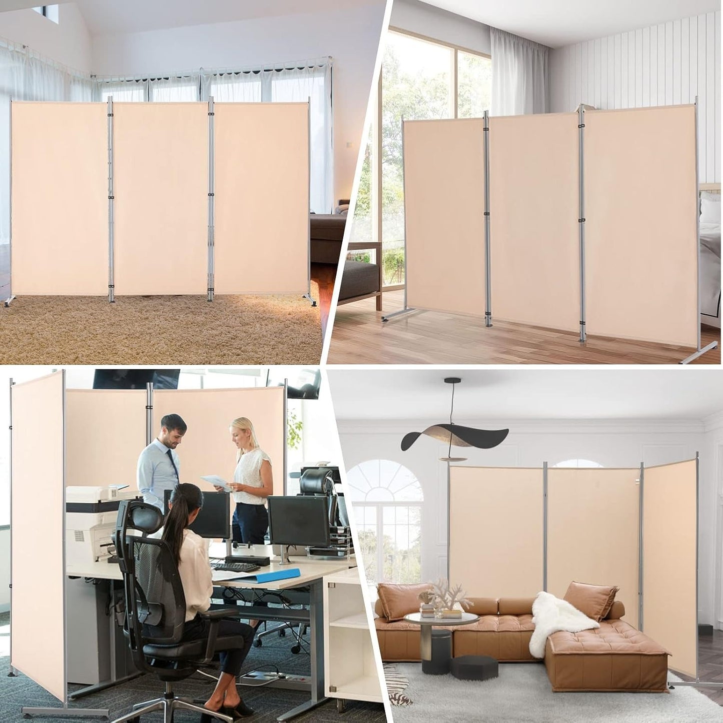 YODOLLA 4 FT Wall Divider and Folding Privacy Screens, Beige