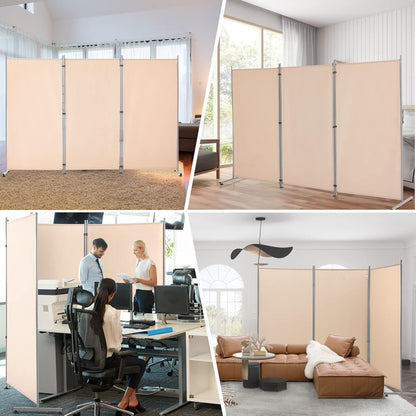 YODOLLA 4 FT Wall Divider and Folding Privacy Screens, Beige