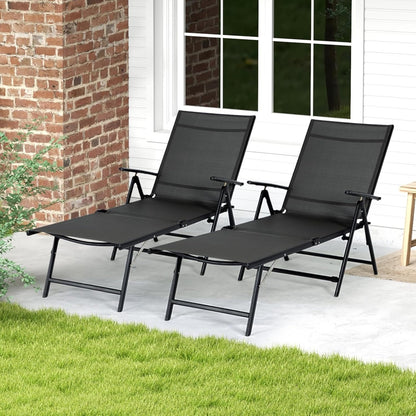 YODOLLA 7 Back & 2 Leg Adjustable Outdoor Chaise Lounge Chair Set of 2, Black