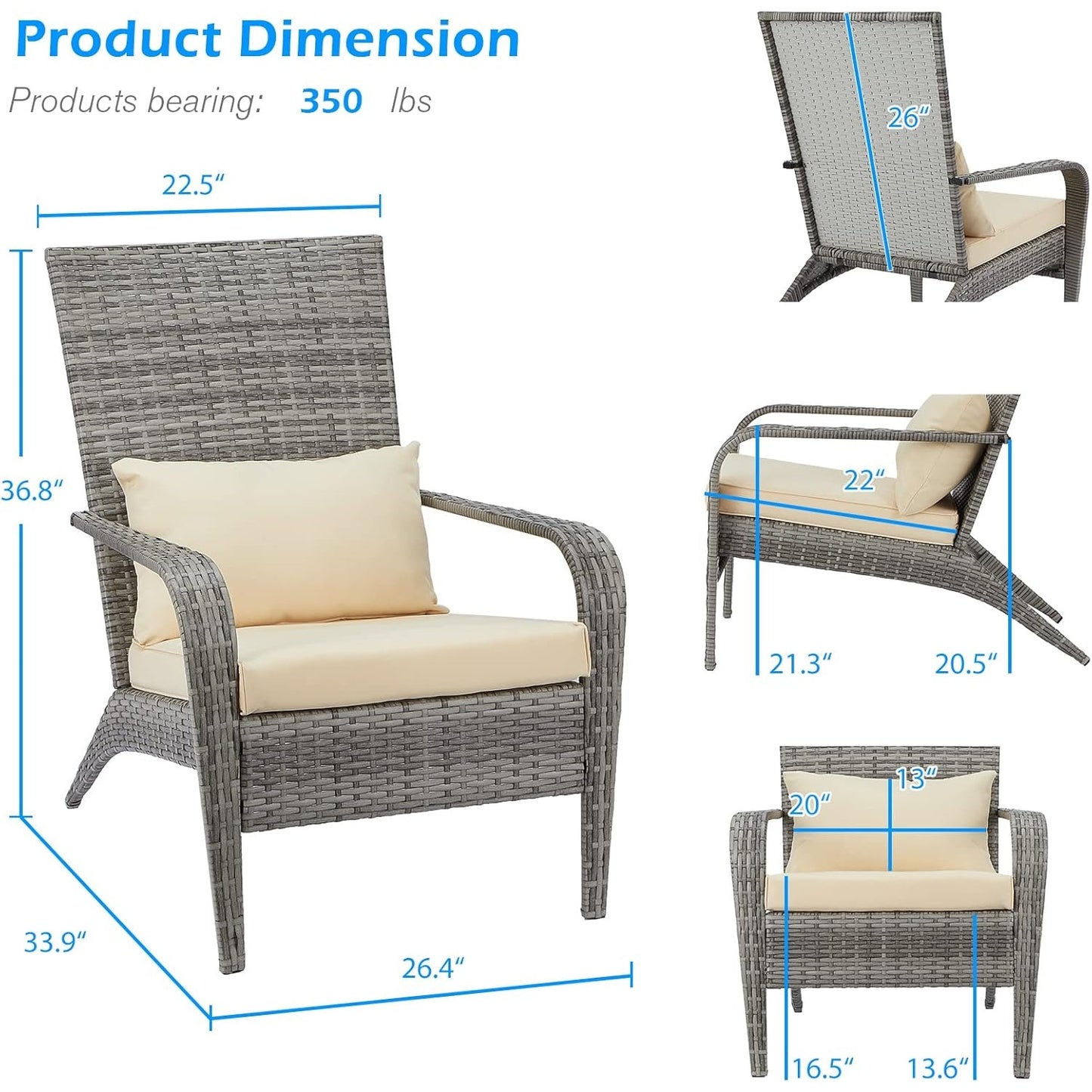 YODOLLA 2 PCS Patio Adirondack Wicker Chair, Grey