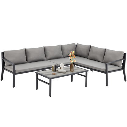 YODOLLA Modern Metal Patio Set, 7-Piece, Grey