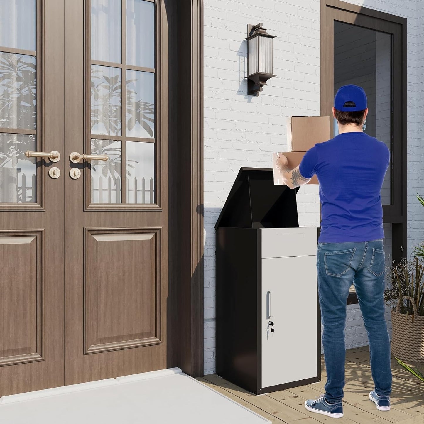 YODOLLA Lockable Anti-Theft Parcel Drop Box With Mailbox For Porch Fence Curbside, White