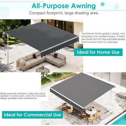 YODOLLA 10'x8' Single Side Free Standing Retractable Awning, Dark Gray