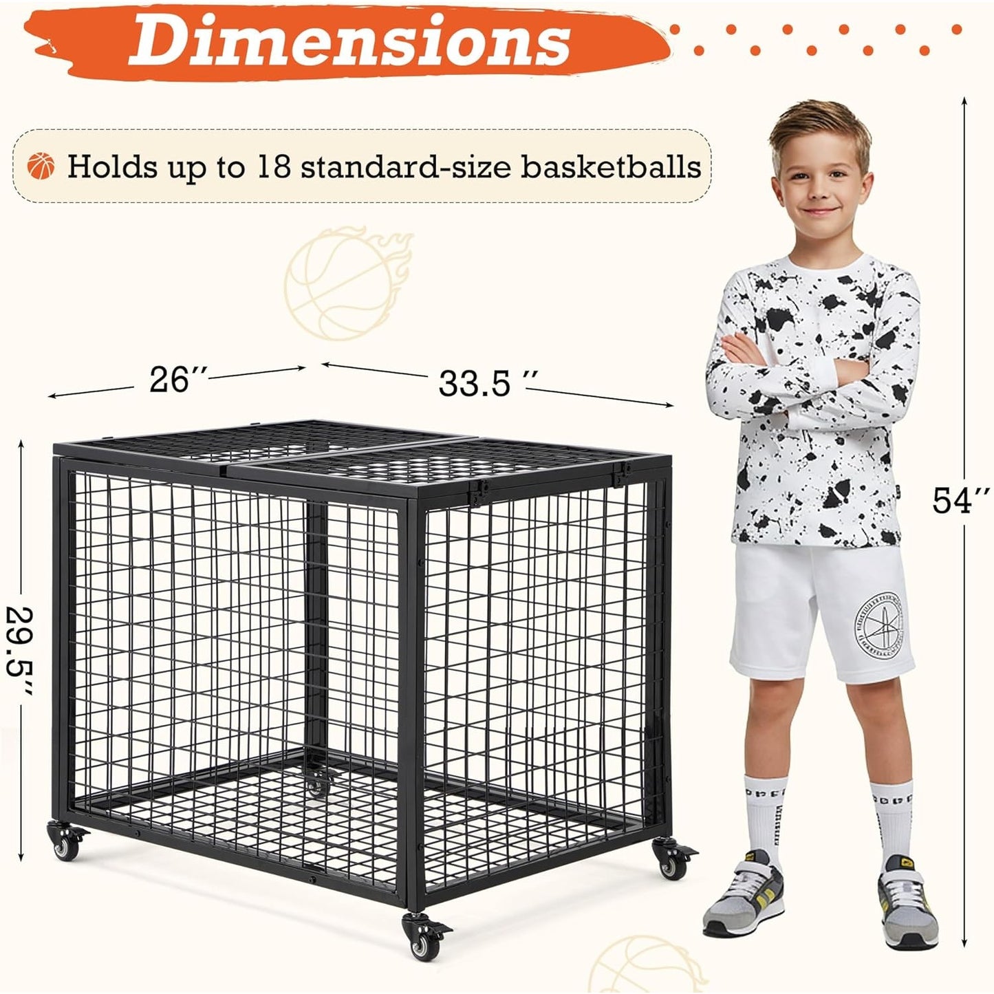 YODOLLA Ball Cart Storage, Rolling Basketball Bin with Wheels