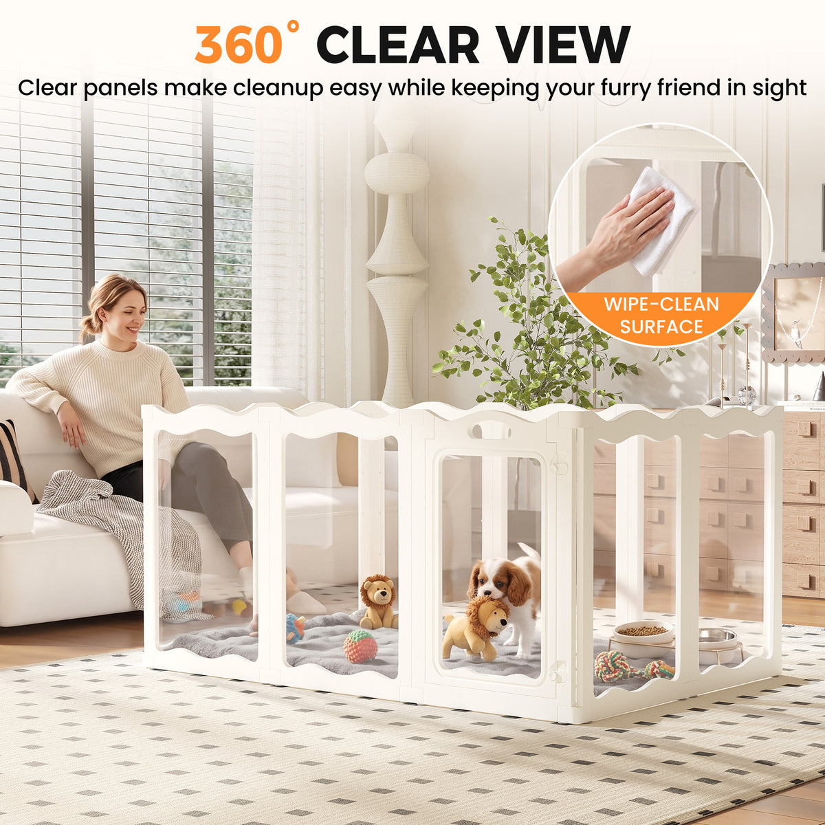 YODOLLA Clear Acrylic Dog Playpen Indoor, 30" H, 10 Panels, White