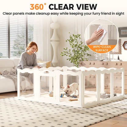 YODOLLA Clear Acrylic Dog Playpen Indoor, 24" H, 12 Panels, White