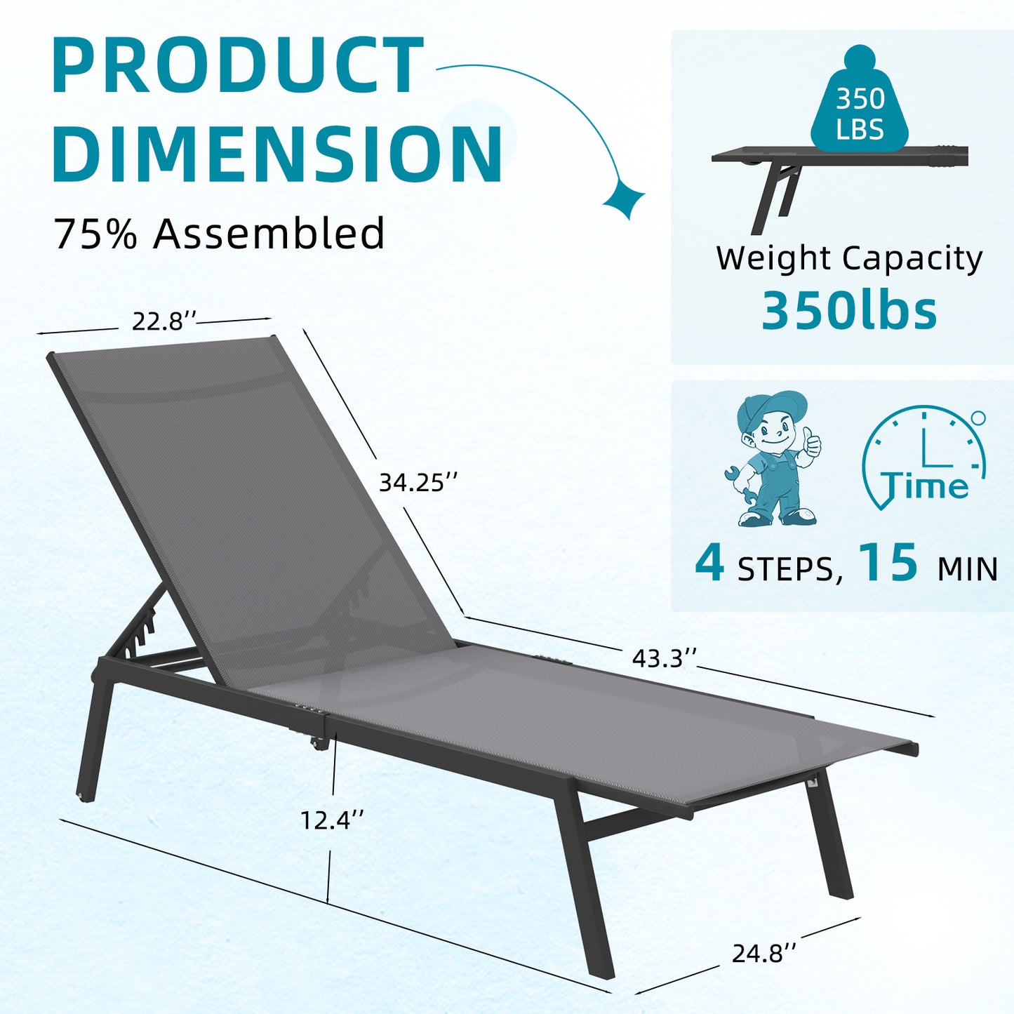 YODOLLA Curved Design Pool Lounge Chairs, Dark Grey