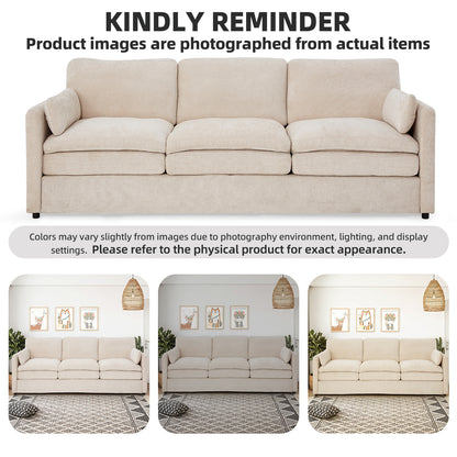 YODOLLA 89" Chenille Sofa, 3-Seater, 2 Removable Pillows, Cream White