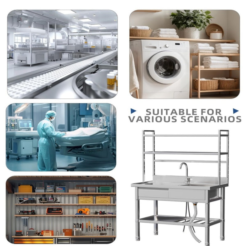 YODOLLA Stainless Steel Utility Sink with Shelves, Commercial Kitchen Sink