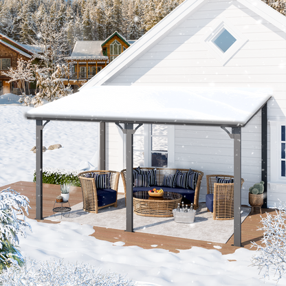 YODOLLA 14' x 10' Hard Top Lean to Gazebo Outdoor Pergola, Dark Grey
