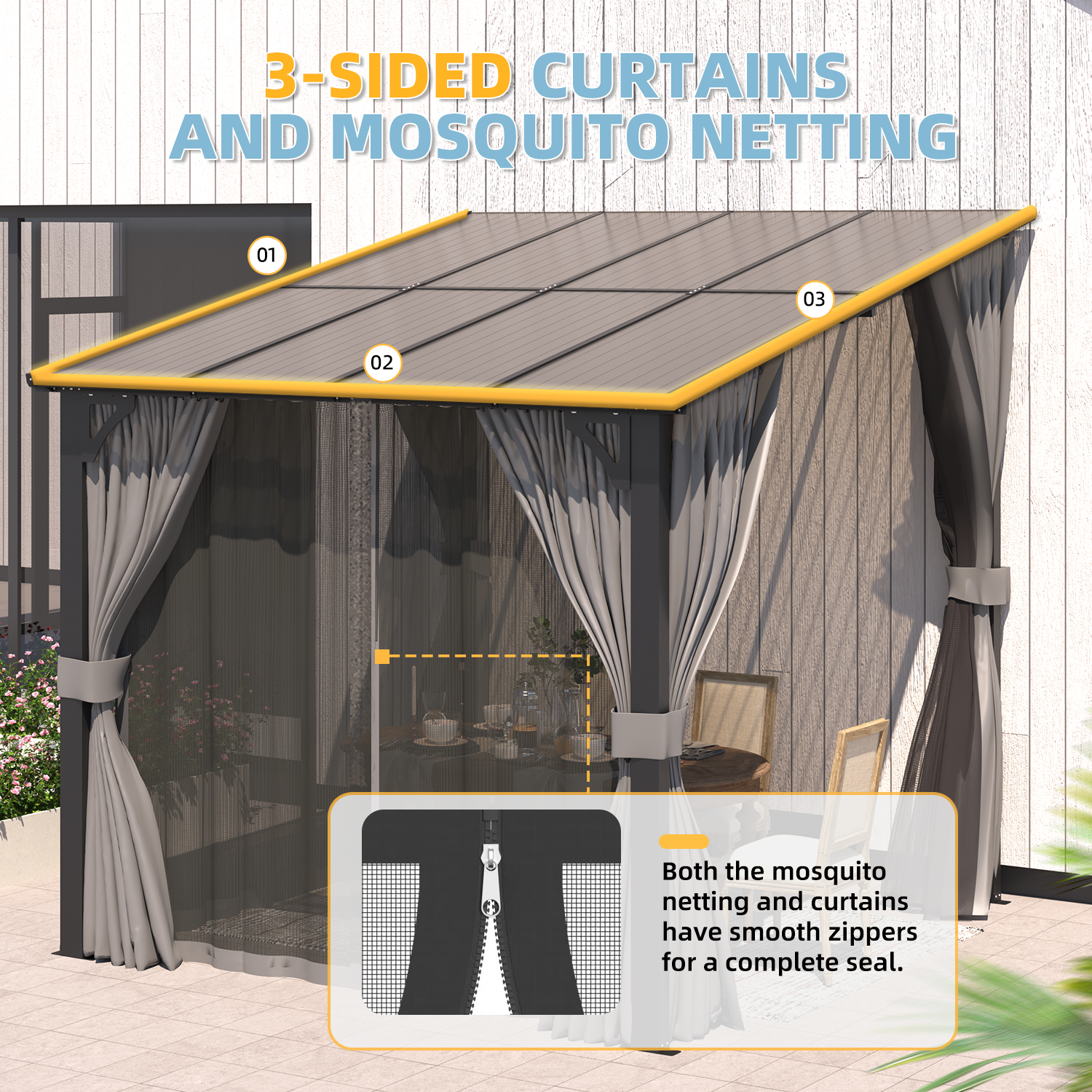 YODOLLA 8x8 Gazebo with Netting and Curtains