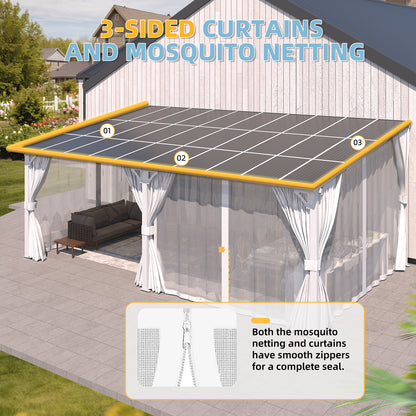 YODOLLA 20' x 8' Outdoor Lean to Gazebo Pergola with Curtain and Netting for Patio, White