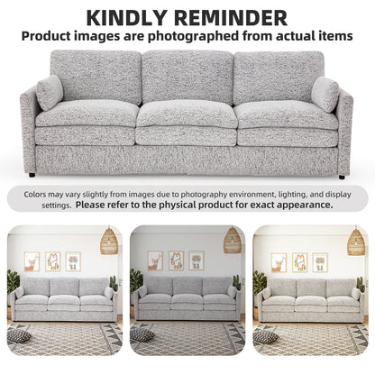 YODOLLA 89" Chenille Sofa, 3-Seater, 2 Removable Pillows, Gray