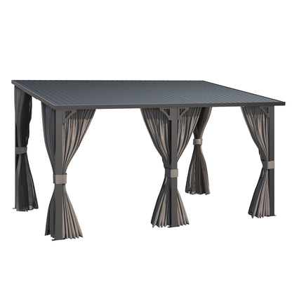 YODOLLA 14'x10' Outdoor Hardtop Gazebo Pergola with Curtains and Netting for Patio