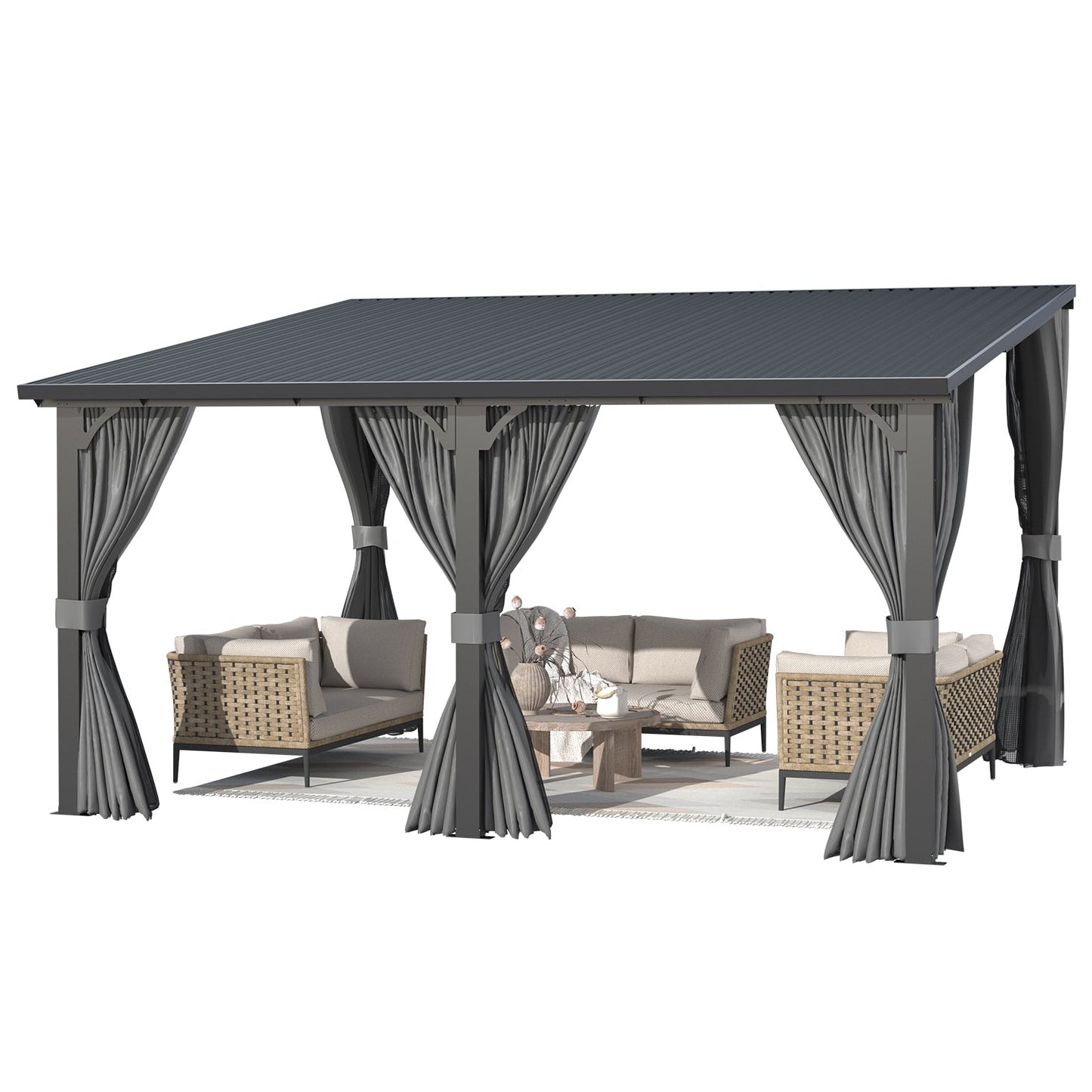 YODOLLA 12' x 14' Outdoor Hardtop Metal Gazebo for Patio Galvanized Steel Pergolas