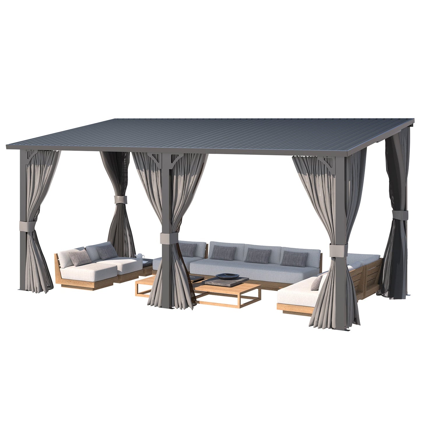 YODOLLA 16'x8' Outdoor Hardtop Metal Gazebo with Curtain and Netting